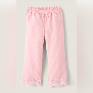 Girls Embroidered Eyelet Linen-Blend Wide Leg Pants
